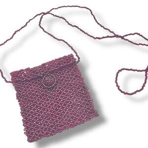 Vintage Boho Beaded Necklace Bag - Folk Art Hand Craft Hippie